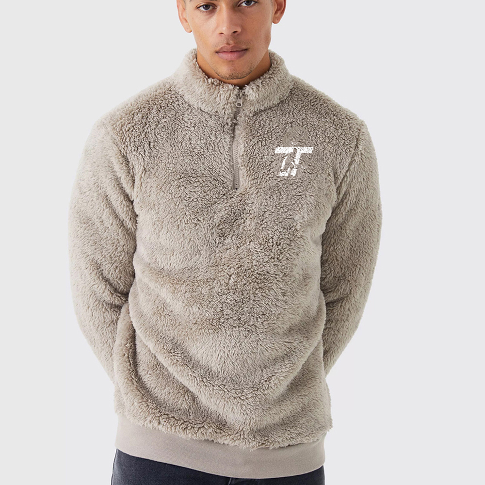 Borg Funnel Neck Man Embroidery Sweatshirt